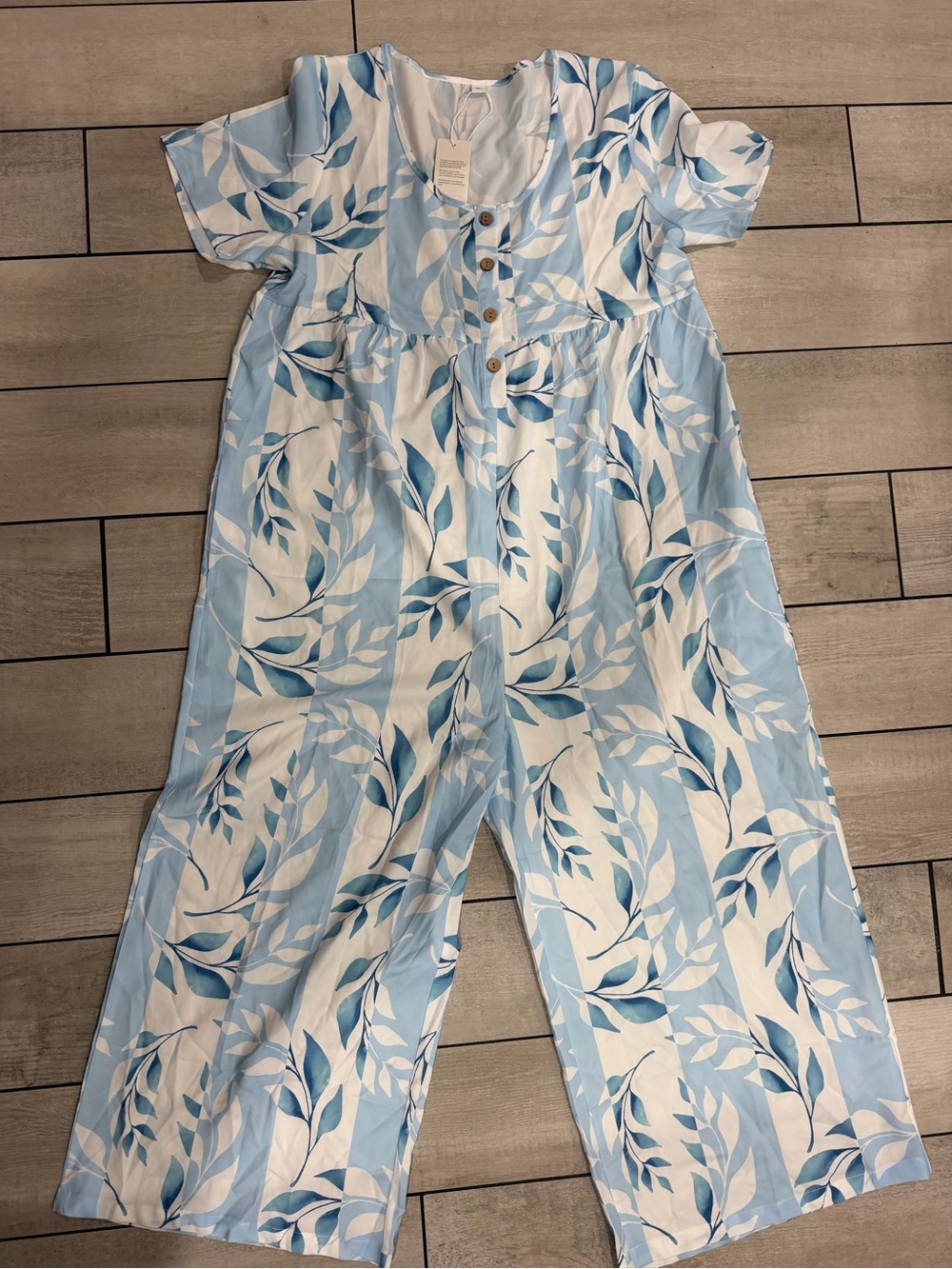 Amazon Light Blue and White Leaf-Print Jumpsuit for Kids